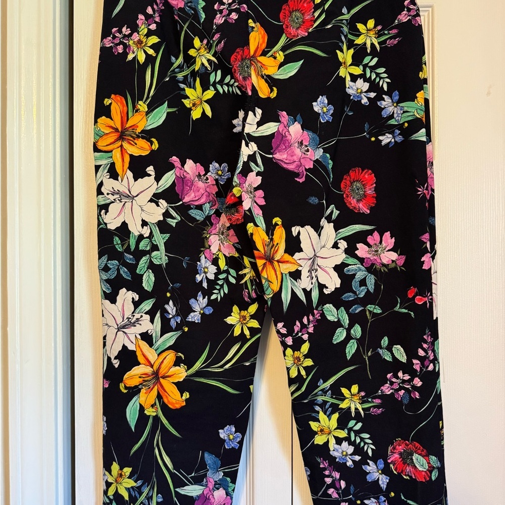 Tribal Floral Print Womens Capri Pants Sz 10 Dark Navy Blue Multi Color Flowers - Picture 3 of 9